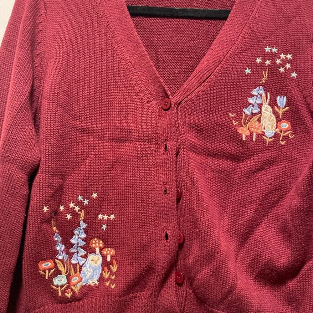Princess Highway Burgundy Embroidered bunny and owl Cardigan - Picture 2 of 6